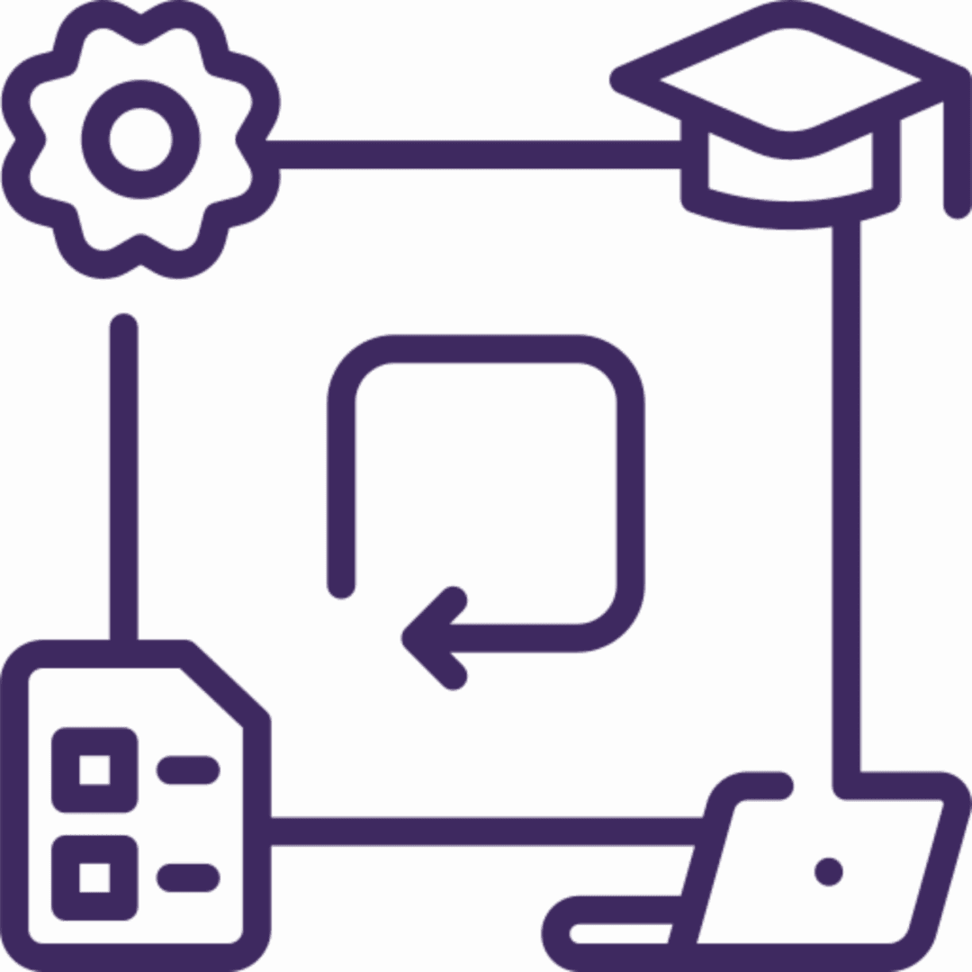 Education and technology icons in purple