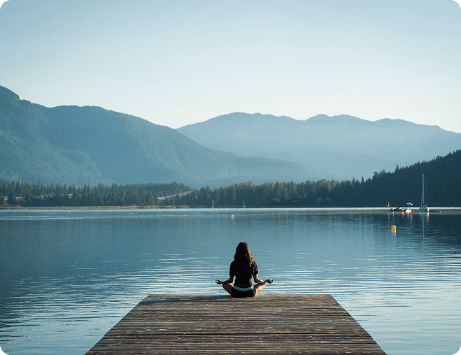 Peaceful lake and mountains view